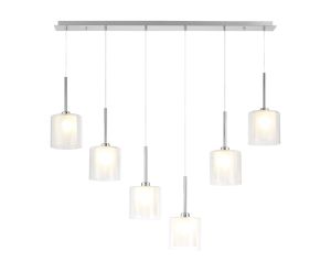 Giuseppe Linear Pendant 2m, 6 x G9, Polished Chrome/Frosted/Clear Type H Shade