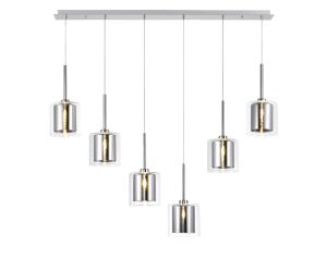 Giuseppe Linear Pendant 2m, 6 x G9, Polished Chrome/Chrome/Clear Type H Shade