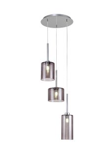 Giuseppe 35cm Round Pendant 2m, 3 x G9, Polished Chrome/Smoked Type A,B,C Shade