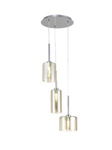 Giuseppe 35cm Round Pendant 2m, 3 x G9, Polished Chrome/Cognac Type A,B,C Shade