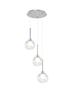 Giuseppe 34cm Round Pendant 2m, 3 x G9, Polished Chrome/Clear/Frosted Type G Shade