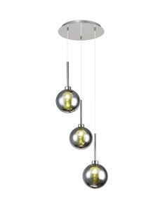 Giuseppe 34cm Round Pendant 2m, 3 x G9, Polished Chrome/Chrome/Frosted Type G Shade