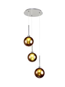 Giuseppe 34cm Round Pendant 2m, 3 x G9, Polished Chrome/Copper/Frosted Type G Shade