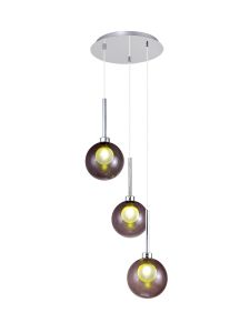 Giuseppe 34cm Round Pendant 2m, 3 x G9, Polished Chrome/Smoked/Frosted Type G Shade