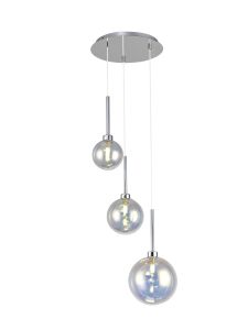 Giuseppe 34cm Round Pendant 2m, 3 x G9, Polished Chrome/Iridescent/Frosted Type G Shade
