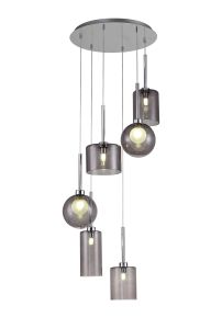 Giuseppe Round Pendant 2.5m, 6 x G9, Polished Chrome/Smoked/Frosted Type A,B,C,G Shade