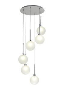 Giuseppe 44cm Round Pendant 2.5m, 6 x G9, Polished Chrome/Frosted Type G Shade