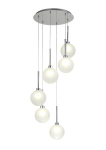 Giuseppe Round Pendant 2.5m, 6 x G9, Polished Chrome/Frosted Type G Shade