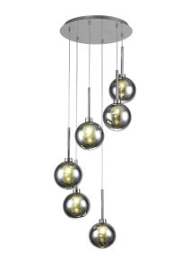Giuseppe 44cm Round Pendant 2.5m, 6 x G9, Polished Chrome/Chrome/Frosted Type G Shade