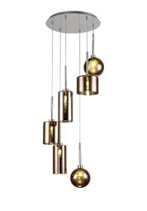 Giuseppe Round Pendant 2.5m, 6 x G9, Polished Chrome/Copper/Frosted Type A,B,C,G Shade