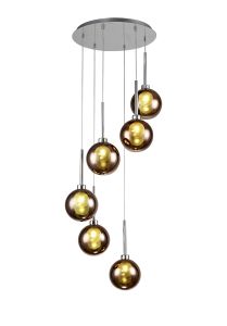 Giuseppe 44cm Round Pendant 2.5m, 6 x G9, Polished Chrome/Copper/Frosted Type G Shade