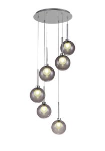 Giuseppe Round Pendant 2.5m, 6 x G9, Polished Chrome/Smoked/Frosted Type G Shade