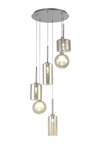 Giuseppe 45cm Round Pendant 2.5m, 6 x G9, Polished Chrome/Cognac/Frosted Type A,B,C,G Shade
