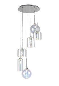 Giuseppe 45cm Round Pendant 2.5m, 6 x G9, Polished Chrome/Iridescent/Frosted Type A,B,C Shade