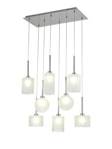 Giuseppe Rectangle Multiple Pendant 2m, 8 x G9, Polished Chrome/Frosted Type A,B,C,G Shade
