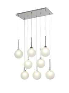 Giuseppe Rectangle Multiple Pendant 2m, 8 x G9, Polished Chrome/Frosted Type G Shade