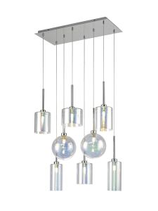 Giuseppe Rectangle Multiple Pendant 2m, 8 x G9, Polished Chrome/Iridescent/Frosted Type A,B,C Shade