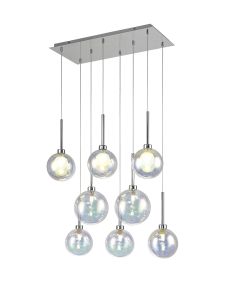 Giuseppe Rectangle Multiple Pendant 2m, 8 x G9, Polished Chrome/Iridescent/Frosted Type G Shade