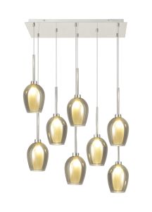 Giuseppe Rectangle Multiple Pendant 2m, 8 x G9, Polished Chrome/Smoke/Frosted Type D Shade