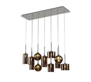 Giuseppe Linear Pendant 2m, 12 x G9, Polished Chrome/Copper/Frosted Type A,B,C,G Shade