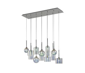 Giuseppe Linear Pendant 2m, 12 x G9, Polished Chrome/Iridescent/Frosted Type A,B,C,G Shade