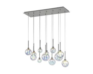 Giuseppe Linear Pendant 2m, 12 x G9, Polished Chrome/Iridescent/Frosted Type G Shade