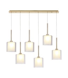 Giuseppe Linear Pendant 2m, 6 x G9, French Gold/Frosted/Clear Type H Shade