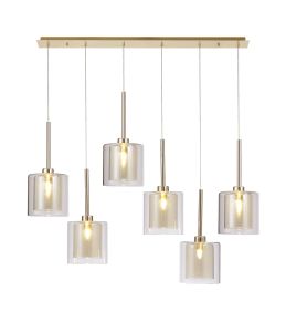 Giuseppe Linear Pendant 2m, 6 x G9, French Gold/Cognac/Clear Type H Shade