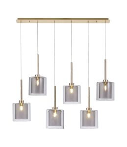 Giuseppe Linear Pendant 2m, 6 x G9, French Gold/Smoked/Clear Type H Shade