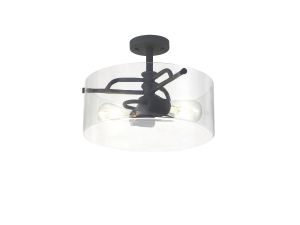 Lago Semi Flush Ceiling, 2 Light E27, Anthracite / Clear Glass