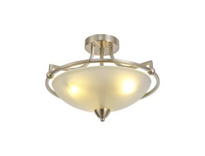 Grissini Semi Flush Ceiling, 3 Light E27, Satin Nickel/Frosted Glass