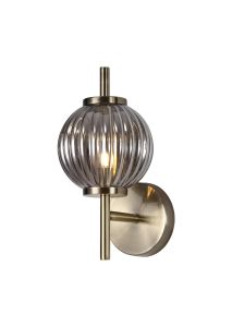 Gualtier Wall Lamp, 1 x G9, Antique Brass/Smoked Glass