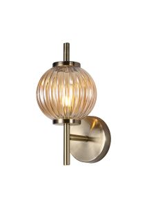 Gualtier Wall Lamp, 1 x G9, Antique Brass/Amber Glass