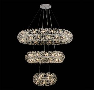 Hiphonic 3 Tier 60cm + 100cm + 140cm Pendant, 12 + 26 + 36 Light G9 Polished Chrome/Crystal, Item Weight: 37.6kg