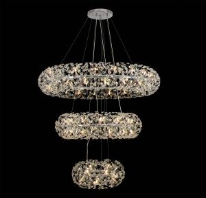 Hiphonic 140cm 3 Tier 60cm + 1m + 1.4m Pendant, 12 + 26 + 36 Light G9 Polished Chrome/Crystal, Item Weight: 37.6kg