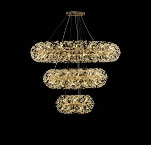 Hiphonic 140cm 3 Tier 60cm + 1m + 1.4m Pendant, 12 + 26 + 36 Light G9 French Gold/Crystal, Item Weight: 37.6kg
