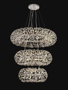 Hiphonic 3 Tier Pendant 58 Light G9 Polished Chrome/Crystal, Item Weight: 30.2kg