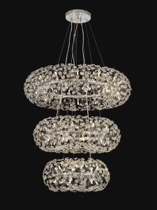 Hiphonic 100cm 3 Tier 60cm + 80cm + 1m Pendant, 12 + 20 + 26 Light G9 Polished Chrome/Crystal, Item Weight: 30.2kg