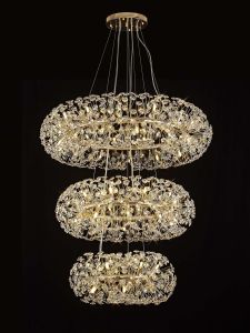 Hiphonic 3 Tier 60cm + 80cm + 100cm Pendant, 12 + 20 + 26 Light G9 French Gold/Crystal, Item Weight: 30.2kg