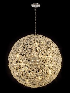 Hiphonic 1.2m Sphere Pendant 64 Light G9 Polished Chrome / Crystal, Item Weight: 60kg