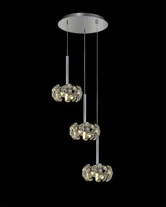 Hiphonic 37cm 3 Light G9 2m Round Pendant With Polished Chrome/Crystal Shade