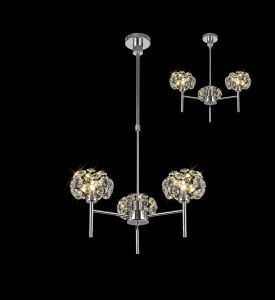 Hiphonic 57cm 3 Light G9 Telescopic Light With Polished Chrome/Crystal Shade
