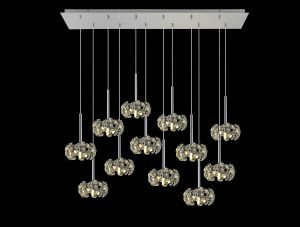 Hiphonic 12 Light G9 2m Linear Pendant With Polished Chrome/Crystal Shade