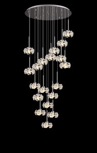 Hiphonic 78.5cm 19 Light G9 3.5m Round Multiple Pendant With Polished Chrome/Crystal Shade, Item Weight: 19.4kg