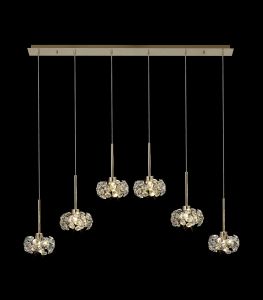Hiphonic 6 Light G9 2m Linear Pendant With French Gold/Crystal Shade