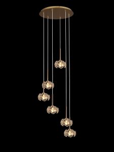 Hiphonic 47cm 6 Light G9 2.5m Round Multiple Pendant With French Gold/Crystal Shade