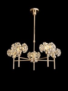 Hiphonic 67cm 5 Light G9 Telescopic Light With French Gold/Crystal Shade