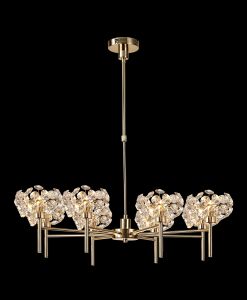 Hiphonic 87cm 8 Light G9 Telescopic Light With French Gold/Crystal Shade