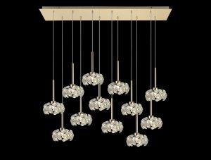 Hiphonic 12 Light G9 2m Linear Pendant With French Gold/Crystal Shade