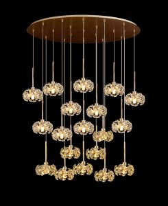 Hiphonic 97x57cm 19 Light G9 3.5m Oval Multiple Pendant With French Gold/Crystal Shade, Item Weight: 18.4kg